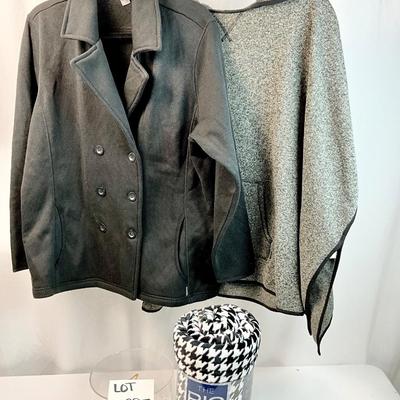 Lot N 397 Eddie Bauer Hooded Sweatshirt Pancho ( size Medium) / Eddie Bauer Black Light Weight Double Breasted Jacket ( size XL) / NWT...