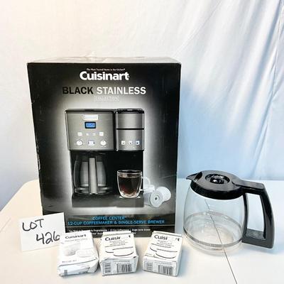 Lot S 426 NIB Cuisinart Black Stainless 2 in 1 Collection with extra pot & Filters