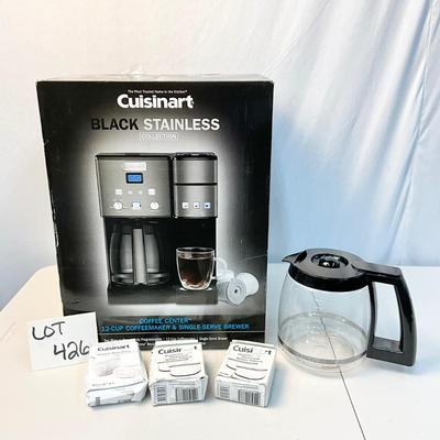 Lot S 426 NIB Cuisinart Black Stainless 2 in 1 Collection with extra pot & Filters