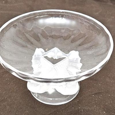 VINTAGE SIGNED/MARKED LALIQUE FRANCE VINTAGE CRYSTAL NOGENT FROSTED BIRD PEDESTAL BOWL
