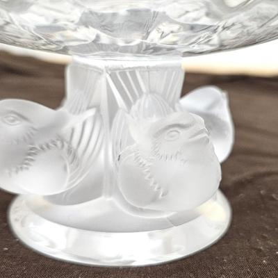 VINTAGE SIGNED/MARKED LALIQUE FRANCE VINTAGE CRYSTAL NOGENT FROSTED BIRD PEDESTAL BOWL
