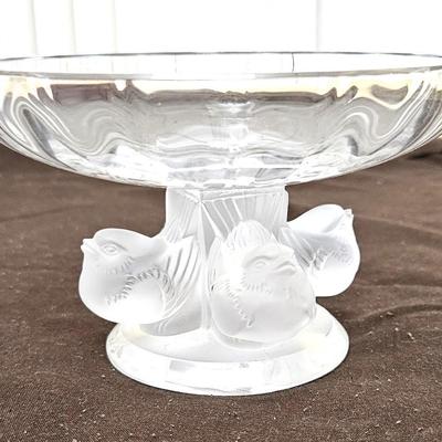 VINTAGE SIGNED/MARKED LALIQUE FRANCE VINTAGE CRYSTAL NOGENT FROSTED BIRD PEDESTAL BOWL