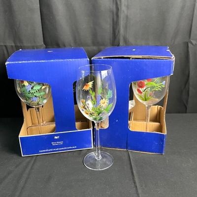 Lot R 460. NIB Two Sets of Four, Pier 1 Imports Hand Painted Wine Glasses
