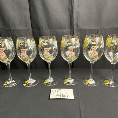 Lot R 461 Set of Six Pier 1 Imports Ceramic Canisters” Bunny “ Wine Glasses