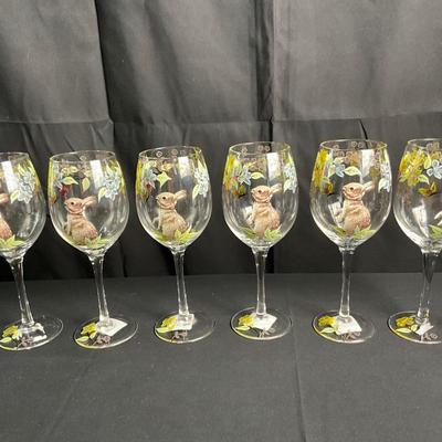 Lot R 461 Set of Six Pier 1 Imports Ceramic Canisters” Bunny “ Wine Glasses