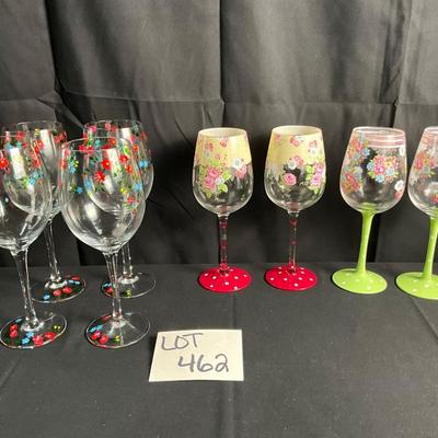 Lot R 462 Lot of Eight Floral Wine Glasses