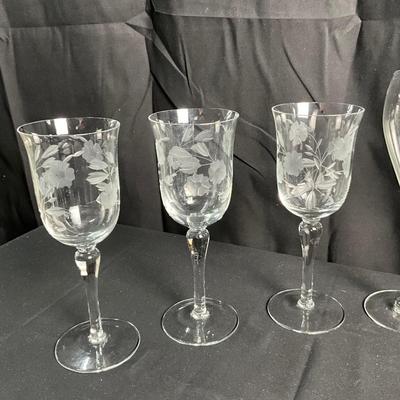 Lot T 467 Bride & Groom Champagne Glasses / Three Etched Champagne Glasses / Three Crystal Champagne Glasses