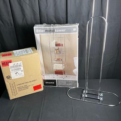 Lot T 478 NIB Six Tier Metal Tower / NIB Five Tier Shelf / Deluxe Hanger Stacker