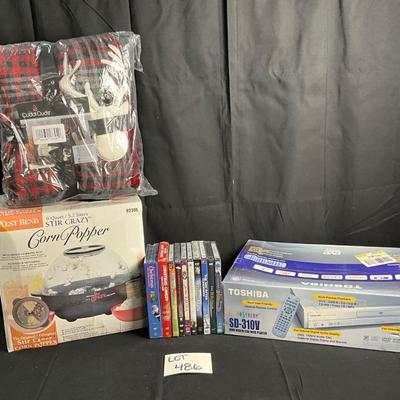 Lot T 486 NIB West Bend Stir Crazy Corn Popper / NIB Toshiba DVD Player & DVD’s / NWT Cuddl Duds Throw