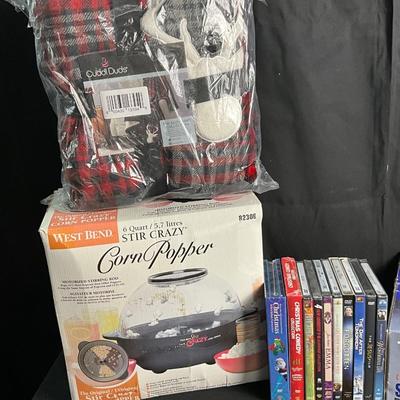 Lot T 486 NIB West Bend Stir Crazy Corn Popper / NIB Toshiba DVD Player & DVD’s / NWT Cuddl Duds Throw