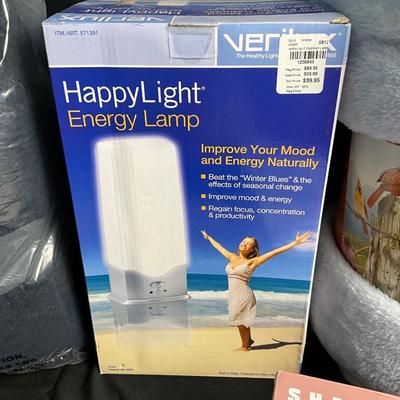 Lot T 490 NIB Happy Light Energy Lamp / NIB Sharper Image Sound Soother/NWT Plush Throw/NWT Reversible Sherpa Throw