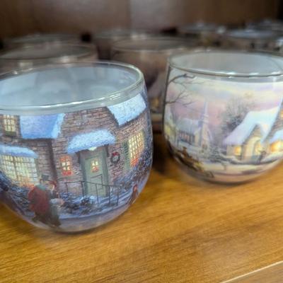 15 - Thomas Kinkade Winter Scene Candle Holders (LR)
