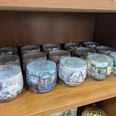 15 - Thomas Kinkade Winter Scene Candle Holders (LR)