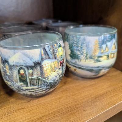 15 - Thomas Kinkade Winter Scene Candle Holders (LR)
