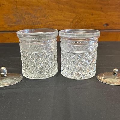Wood Coffee Grinder and Two Crystal Sugar Glasses