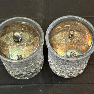 Wood Coffee Grinder and Two Crystal Sugar Glasses