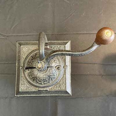 Wood Coffee Grinder and Two Crystal Sugar Glasses