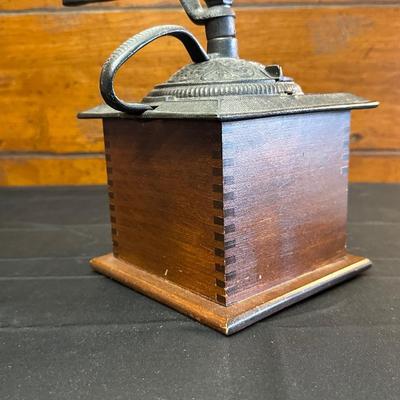 Wood Coffee Grinder and Two Crystal Sugar Glasses