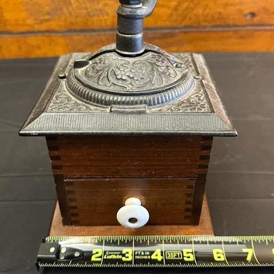 Wood Coffee Grinder and Two Crystal Sugar Glasses