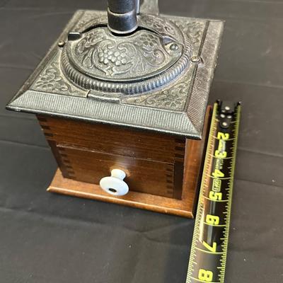 Wood Coffee Grinder and Two Crystal Sugar Glasses