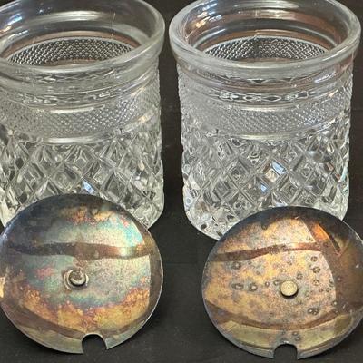 Wood Coffee Grinder and Two Crystal Sugar Glasses