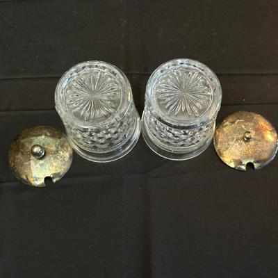 Wood Coffee Grinder and Two Crystal Sugar Glasses