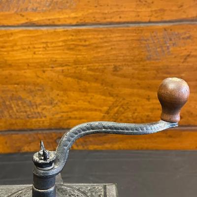 Wood Coffee Grinder and Two Crystal Sugar Glasses