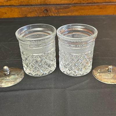 Wood Coffee Grinder and Two Crystal Sugar Glasses