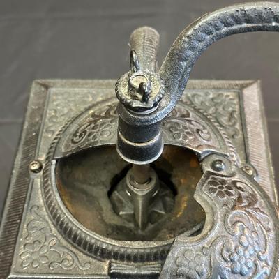 Wood Coffee Grinder and Two Crystal Sugar Glasses