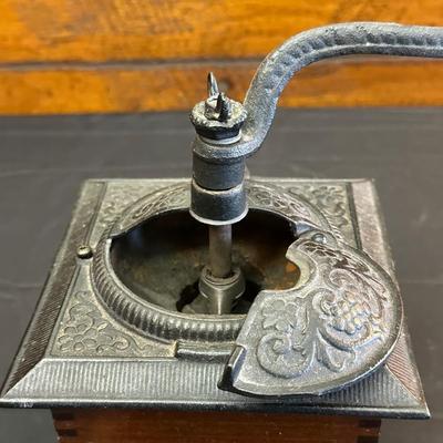 Wood Coffee Grinder and Two Crystal Sugar Glasses