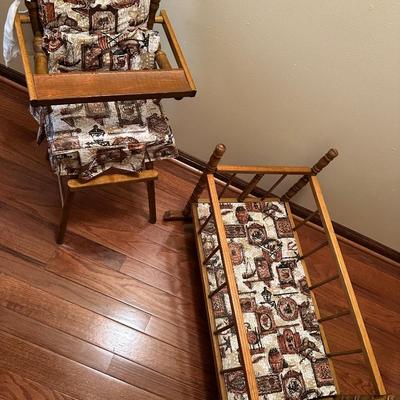 Antique wooden babydoll highchair and crib