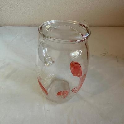 LARGE ENAMEL BOWL WITH 50's GLASS PITCHER AND NAPKIN HOLDER