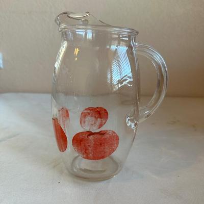 LARGE ENAMEL BOWL WITH 50's GLASS PITCHER AND NAPKIN HOLDER