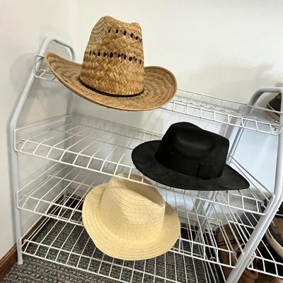 Lot 30 3 costume hats - 2 straw, 1 flocked