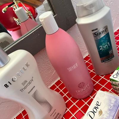 Lot 46 Misc personal care cerave soap bars, shampoos, saline packets, flosser (new in package)