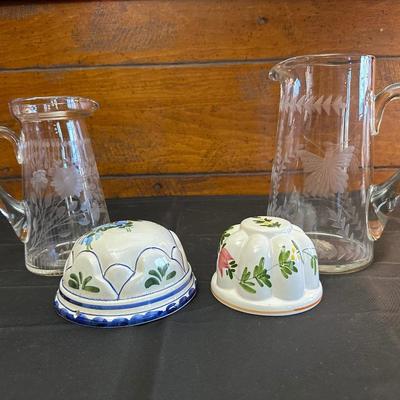 Vintage Floral Patterned Pitchers and Ceramic Bowls