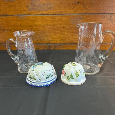 Vintage Floral Patterned Pitchers and Ceramic Bowls