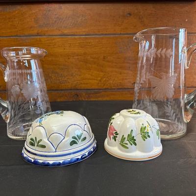 Vintage Floral Patterned Pitchers and Ceramic Bowls
