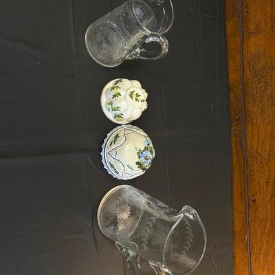 Vintage Floral Patterned Pitchers and Ceramic Bowls