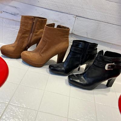 Lot 53 womens heeled ankle boots brown mossimo (9) and black Franco Sarti (8)