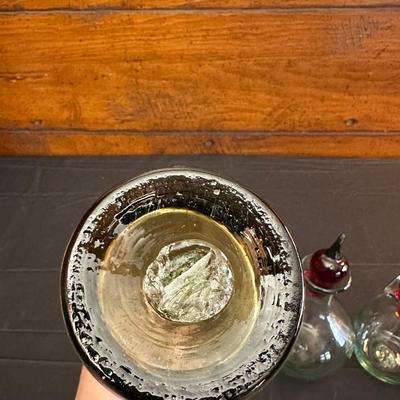 Vintage Hand Blown Glass Decanters and Ceramic Wine Holders