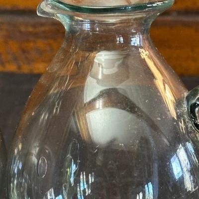 Vintage Hand Blown Glass Decanters and Ceramic Wine Holders