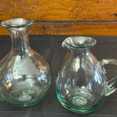 Vintage Hand Blown Glass Decanters and Ceramic Wine Holders