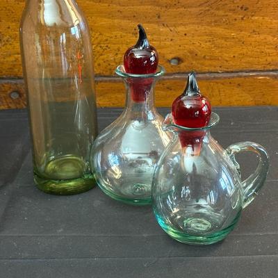Vintage Hand Blown Glass Decanters and Ceramic Wine Holders