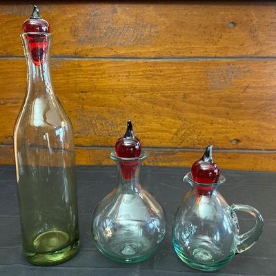 Vintage Hand Blown Glass Decanters and Ceramic Wine Holders