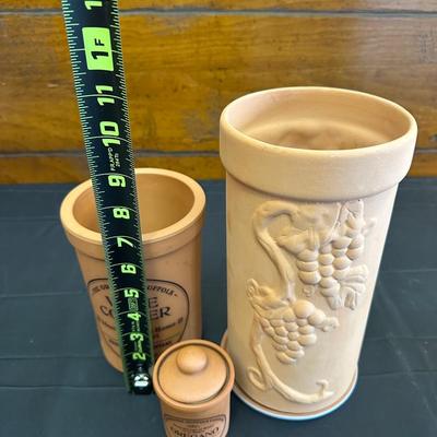 Vintage Hand Blown Glass Decanters and Ceramic Wine Holders