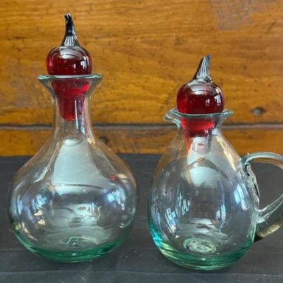 Vintage Hand Blown Glass Decanters and Ceramic Wine Holders