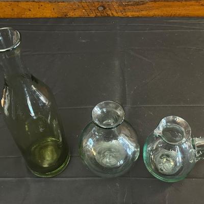 Vintage Hand Blown Glass Decanters and Ceramic Wine Holders