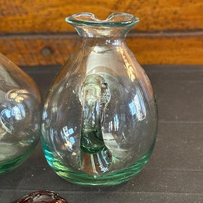 Vintage Hand Blown Glass Decanters and Ceramic Wine Holders