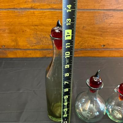 Vintage Hand Blown Glass Decanters and Ceramic Wine Holders